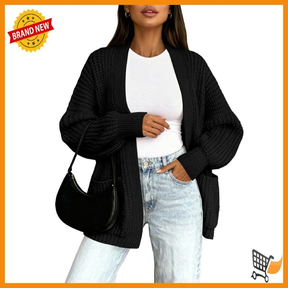 Oversized Open Front Cardigan, Soft Knit, Side Pockets, Long Sleeve